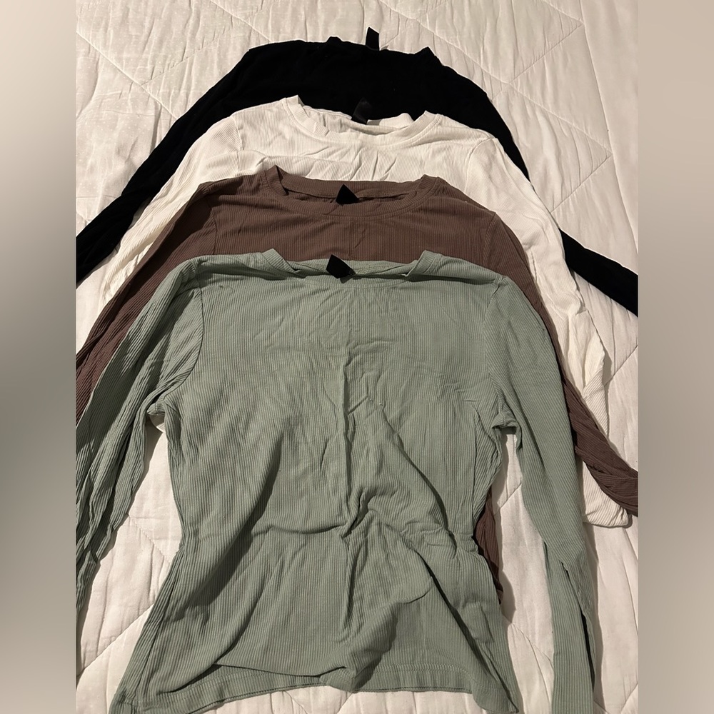 Four ribbed long sleeve stretch tops L